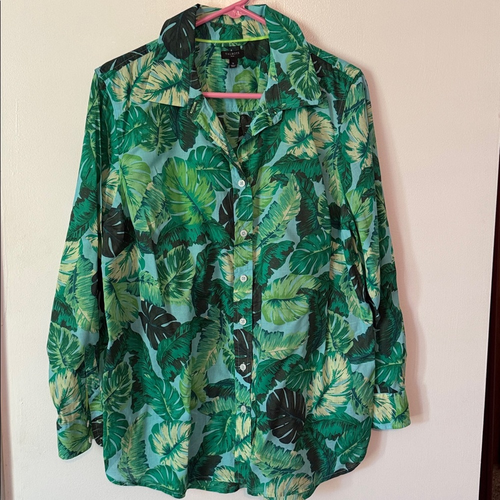 Talbots Green Leaf Print Shirt